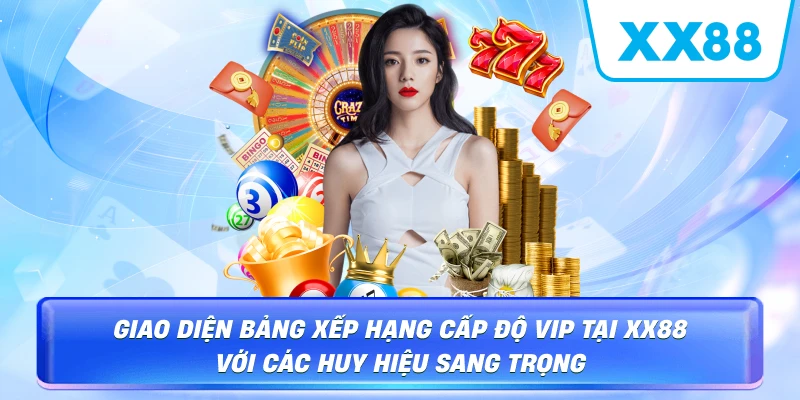 Giao diện bảng xếp hạng cấp độ VIP tại XX88 với các huy hiệu sang trọng